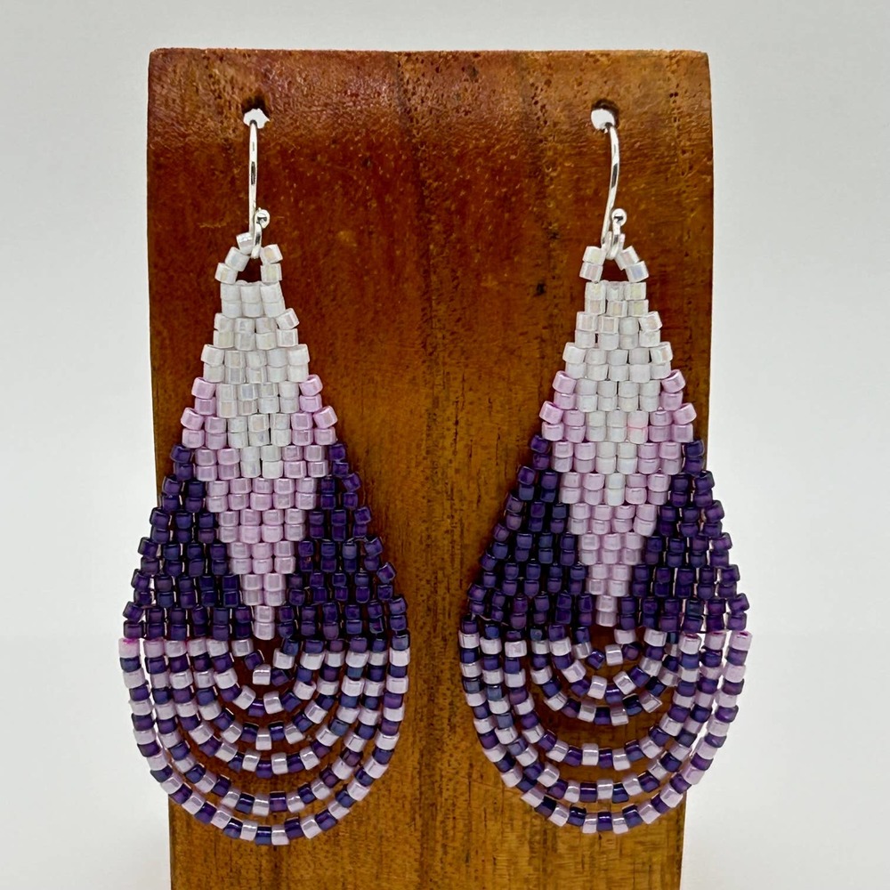 Hand Beaded Toho Bead Earrings Looped Fringe Sterling Ear Wires
